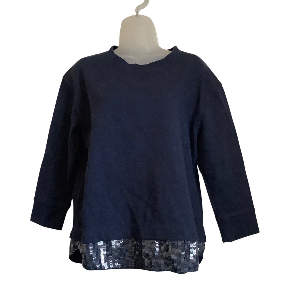 J.Crew Navy Blue Sequin Hem Sweatshirt Womens Medium Crew Neck Long Sleeve Top